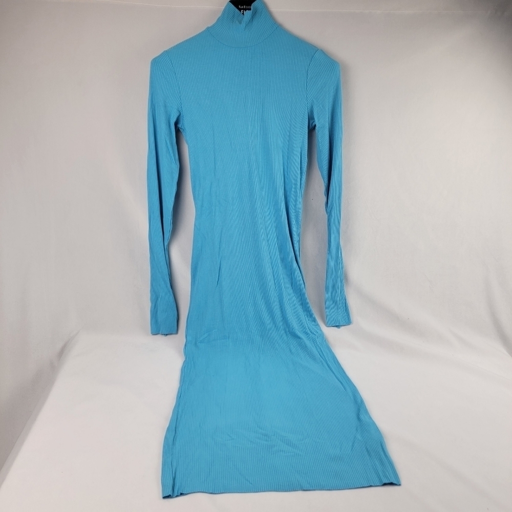 NWOT Monkl ribbed thumbhole longsleeve mockneck midi bodycon dress - Picture 2 of 7